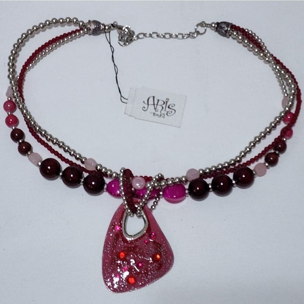 Treska pink and‎ silver beaded pendant necklace new!!!